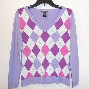 New York and Company pink and purple argyle sweater XS